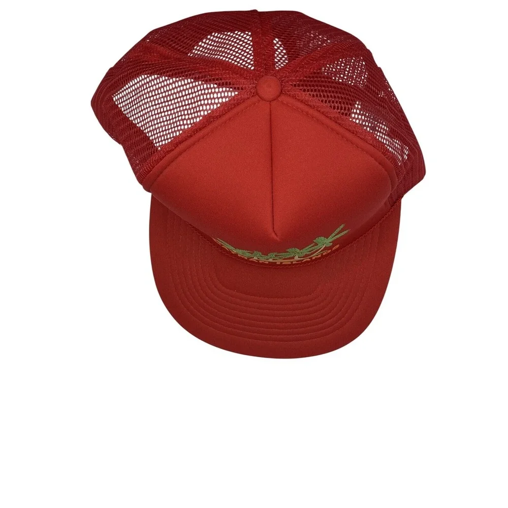 Cayman Islands Trucker Hat Red Mesh Palm Trees Sun Snapback Cap